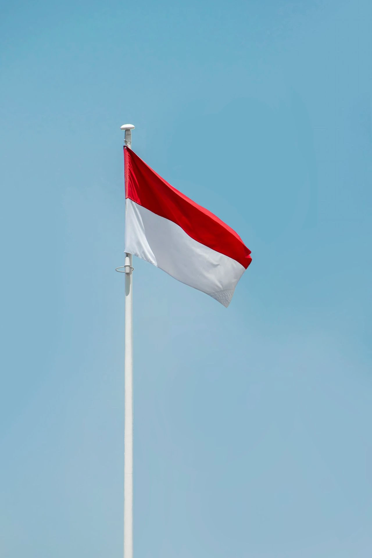 a red and white flag on a flagpole